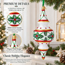 Winter Lattice & Holly Star Jeweled Double-Ended Finial Drop Glass Christmas Ornament
