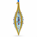 Blue and Gold Jeweled Vine Elongated Pointed Teardrop Finial Glass Christmas Ornament