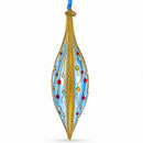 Blue and Gold Jeweled Vine Elongated Pointed Teardrop Finial Glass Christmas Ornament