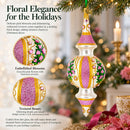 Pink Embossed Blossom Double-Ended Finial Drop Glass Christmas Ornament