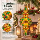 Golden Holly & Ivy Glitter Double-Ended Finial Drop Glass Christmas Ornament
