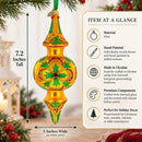 Golden Holly & Ivy Glitter Double-Ended Finial Drop Glass Christmas Ornament