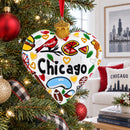 Chicago Landmarks & Symbols Glass Heart Christmas Ornament