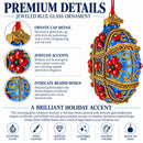 Boutique Sapphire Panel Scrollwork Glass Disc Christmas Ornament