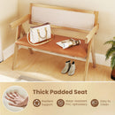 Rubber Wood Dining Bench with Armrest Sherpa Upholstered Backrest and Soft-padded Seat-Natural