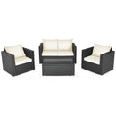 4 Pieces Patio Rattan Conversation Set with Cushions and Coffee Table-Black