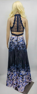 City Studios Juniors 2-Pc. Glitter Lace Top and Floral Skirt Navy, Size 7
