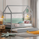 Kids Platform Bed Frame with Roof for Bedroom