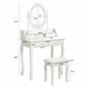 Wood Vanity Table Set with Oval Mirror and 4 Drawers for Kids Girls Women-White