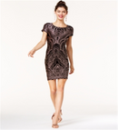 Jump Womens Black Jewel Neck Body Con Cocktail Dress