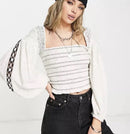 Free People Maggie Embroidered Long Sleeve Top in Ivory, Size Large