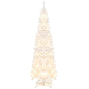 7 Feet Pre-Lit Hinged Pencil Christmas Tree White with 300 LED Lights and 8 Flash Modes