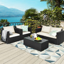 4 Pieces Patio Rattan Conversation Set with Cushions and Coffee Table-Black