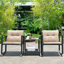 3 Pieces Cushioned Patio Rattan Set with Rocking Chair and Table-Black
