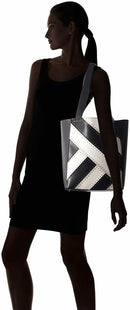 Calvin Klein Karsyn White Black Nappa Leather Stud Belted North/South Tote