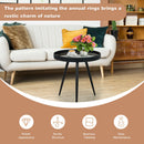 Modern Round End Table with Wooden Tray Top for Living Room Bedroom-Black