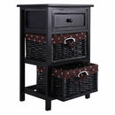 3 Tier Set of 2 Wood Nightstand with 1 and 2 Drawer