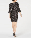 Jessica Howard Dress Pink Sheath Floral Bell Sleeve,Size 10