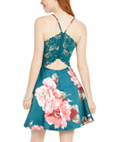 City Studios Juniors Lace-Back Floral-Print Fit & Flare Dress, Size 11