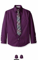 Perry Ellis Big Boys Solid Broadcloth Packed Shirt with Tie