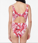Jessica Simpson Printed Paradiso Palm O-Ring Cut-Out One-Piece Swimsuit