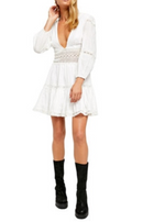 Free People The Delightful V-Neck Long Sleeve Mini Dress Ivory, Size 6