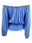 Ralph Lauren Top Blouse Peplum Jersey Ruffle Off-the-Shoulder Petite Size PM