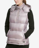 DKNY Women's Quarter-Zip Hooded Vest Metallic Static, Size Large