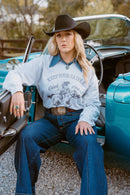 Saddle Oiled Raw Hem V-Neck Graphic