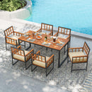 Set of 6 Patio Dining Chairs Acacia Wood Armchairs with Cushions