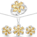7.92 Carat Genuine Citrine and White Topaz .925 Sterling Silver 3 Piece Jewelry Set (Ring, Earrings, and Pendant w/ Chain)
