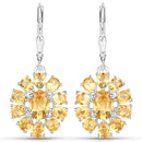 12.24 Carat Genuine Citrine and White Topaz .925 Sterling Silver 3 Piece Jewelry Set (Ring, Earrings, and Pendant w/ Chain)