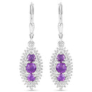 3.60 Carat Genuine Amethyst and White Topaz .925 Sterling Silver 3 Piece Jewelry Set (Ring, Earrings, and Pendant w/ Chain)