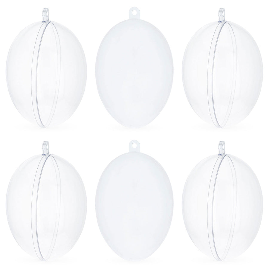 Set of 6 Clear Plastic Egg Ornaments 2.7 Inches