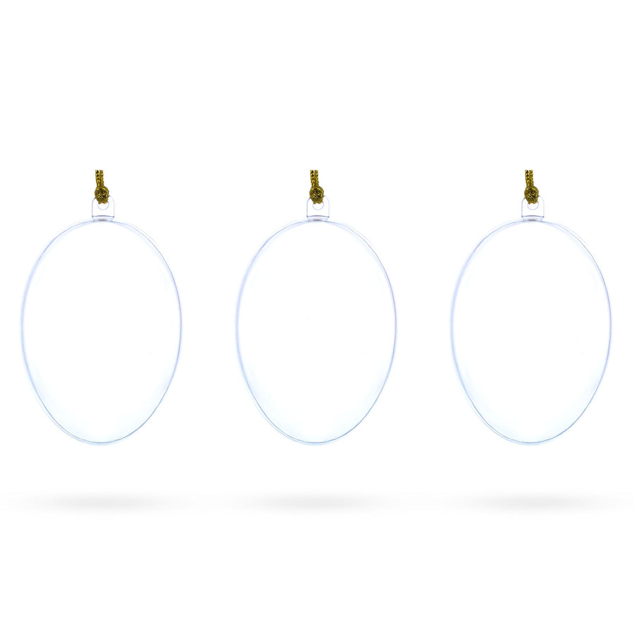 Set of 3 Clear Plastic Egg Ornaments 3.4 Inches (86 mm)