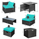 9 Pieces Patio Furniture Set with 32” Fire Pit Table and 50000 BTU Square Propane Fire Pit