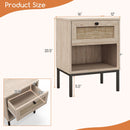 Rattan Nightstand Boho End Table with Rattan Drawer and Open Shelf