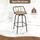 360° Swivel Bar Stool Set of 2 with Footrest and Backrest-Balck & Natural