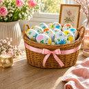 Set of 24 Flowers on White Plastic Easter Eggs, 2.25 Inches Each