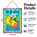 Easter Chick Decorative Wall Sign Spring Welcome Hanging Plaque with Floral Design 10 Inches