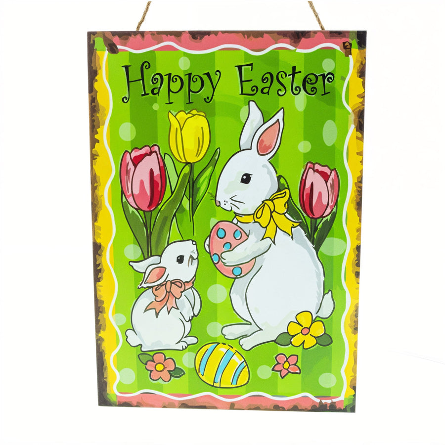 Easter Bunnies on an Egg Hunt Decorative Plaque Wall Sign for Easter Celebrations 10 Inches