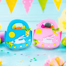 Set of 2 Easter Baskets White Bunnies Pink and Blue Felt Totes 7.5 Inches