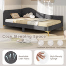 Full/Twin Size Rivet-Tufted Platform Bed with Metal Legs and Wood Slats