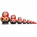Set of 10 Daisy Flowers on Red Dress Nesting Dolls 7 Inches