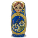 Set of 5 White Flowers on Blue Nesting Dolls 6.5 Inches