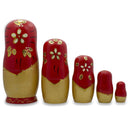 Set of 5 White Flowers on Red Nesting Dolls 6.5 Inches