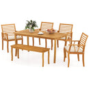Acacia Wood Outdoor Table and Bench Chairs Set with 1.97 Inch Umbrella Hole