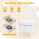Kids Table and Chairs Set 3 Pieces Wooden Children Furniture with Cat House-White