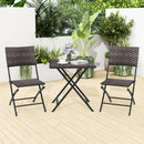 3 Piece Rattan Bistro Set Outdoor Folding Dining Table and Chairs with Wicker Seat