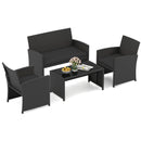 4 Pieces Patio Furniture Set with Tempered Glass Tabletop and Removable Cushion